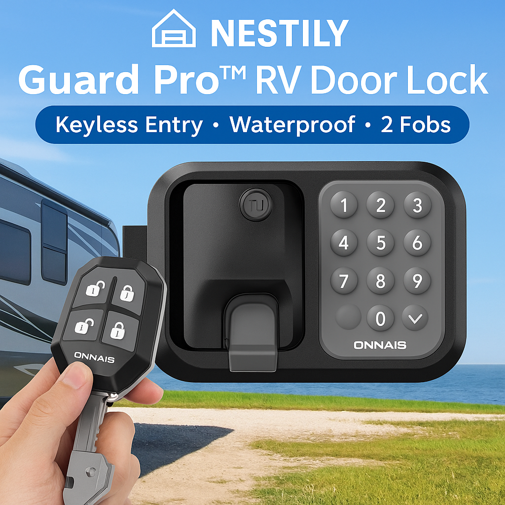 NESTILY Guard Pro™ RV Door Lock Keyless Entry Waterproof, 2 Fobs, 1 Control 2 Doors